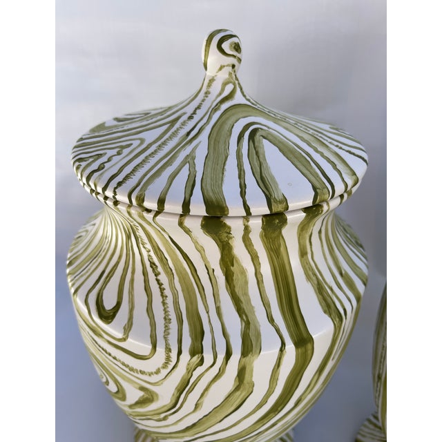 Hand Painted Faux Boix Jars a Pair For Sale - Image 6 of 10