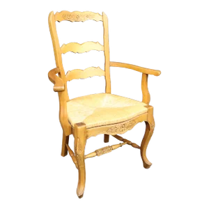 Country French Pine & Rush Ladder-Back Armchair
