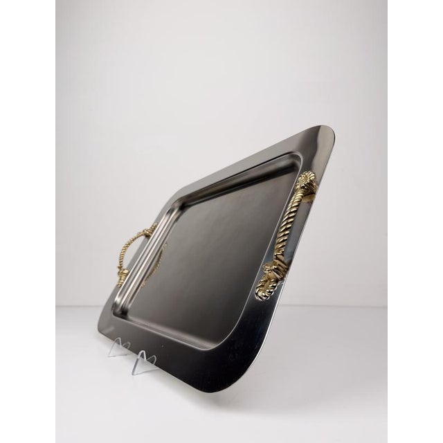 Mid-Century Modern Italian Stainless Steel Tray with Gilt Nautical Knot Handles, 1970s For Sale - Image 15 of 18