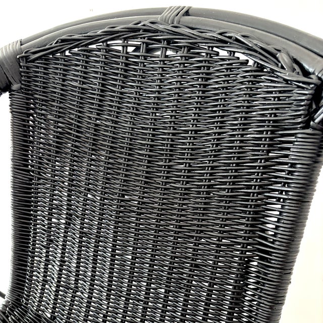 Stylish Mid Century Modern Wicker Rattan Basket Chairs Set of Four For Sale - Image 13 of 14