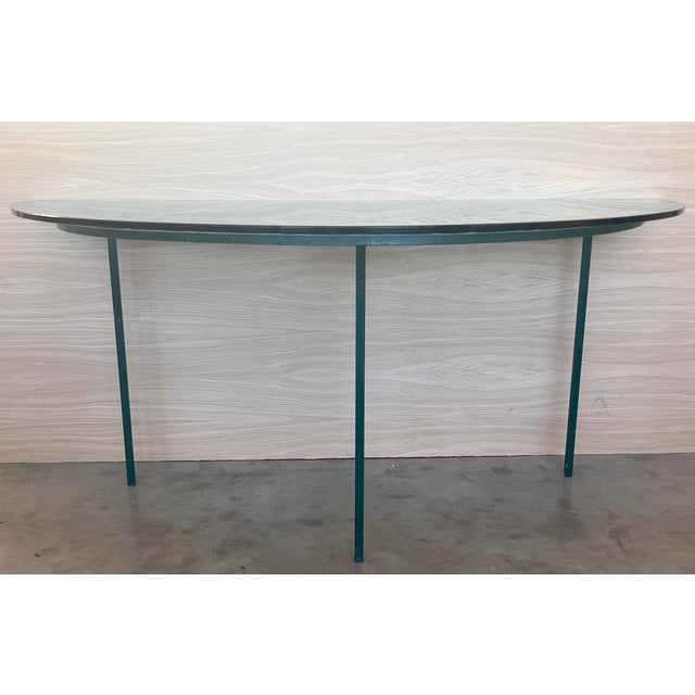 Spanish 19th Spanish Wrought Iron Demilune Green Console Table For Sale - Image 3 of 12