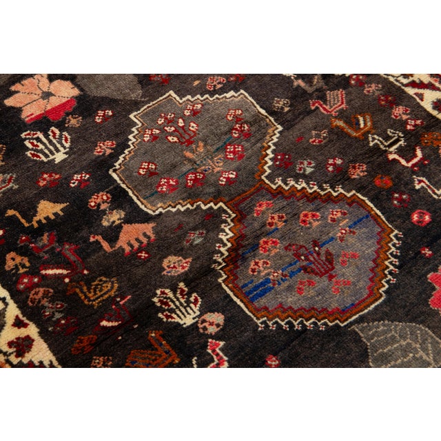 Textile 4 X 6 Vintage Handmade Shiraz Persian Wool Rug With Allover Design For Sale - Image 7 of 7