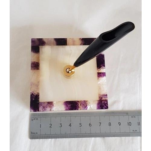 Vintage British Blue John & Onyx Pen Stand and Paperweight, 1970s For Sale - Image 11 of 12
