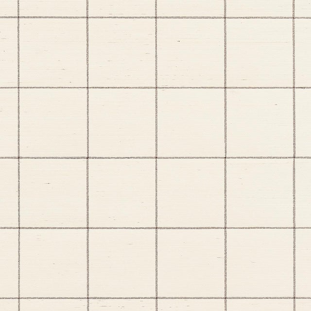 SAMPLE - Schumacher Windowpane Embroidered Sisal Wallpaper In Java For Sale