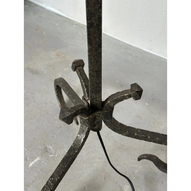 1950s Spanish Silvered Iron Floor Lamp With Twisted Stem and Tripod Base, 1950s For Sale - Image 5 of 12