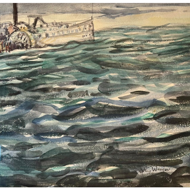 Impressionist Original 1932 John Wenger Watercolor "Coney Island in Winter" For Sale - Image 3 of 12