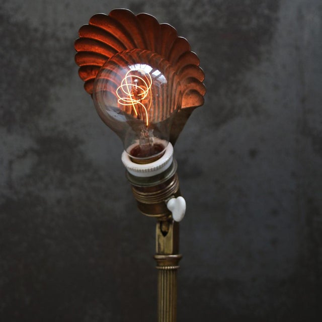 1920s Empire French Brass Desk Lamp with Brass Nickel Plated Shell Shade For Sale - Image 5 of 12