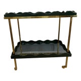 Lacquer & Brass Scalloped Bar Cart For Sale