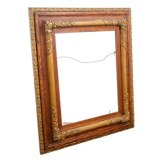 Antique Victorian Frame Picture Wall Framed Solid Oak Gold Gilt Brass Art 30x33 For Sale