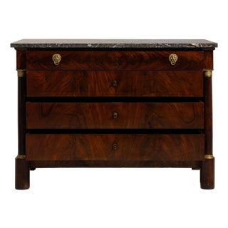 1860s French Chestnut Brown Empire Chest of Drawers with Marble Top For Sale
