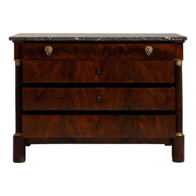1860s French Chestnut Brown Empire Chest of Drawers with Marble Top For Sale