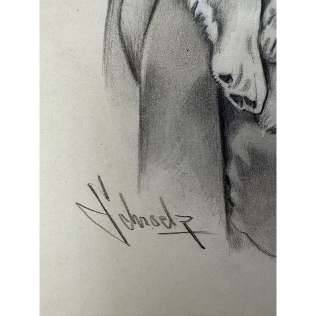 1940s 1940s Original Signed Graphite Illustration of Boy Holding Puppy, 12 × 9 In. For Sale - Image 5 of 6