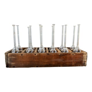 Early 20th Century Nafis Glass Bottle Set and Crate for Laboratory Use - 13 Piece Set For Sale