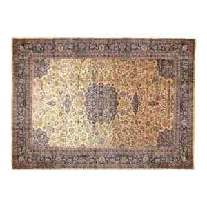 1920 Antique Indian Oriental Rug w/ Persian Kashan Design, w/ Medallion & Soft Colors