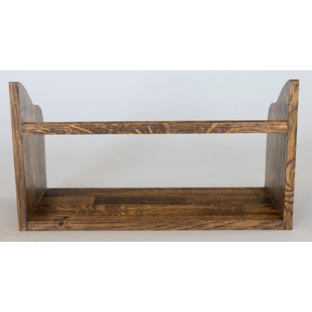 1950s Mid-Century English Tiger Oak Table Top Book Trough Rack Stand For Sale - Image 5 of 8