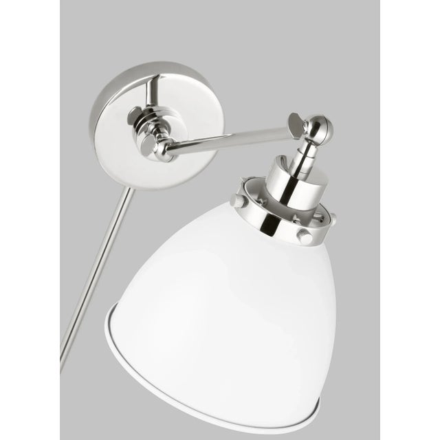 Contemporary Chapman & Myers by Visual Comfort Studio Wellfleet Single Arm Dome Task Sconce, Matte White & Polished Nickel For Sale - Image 3 of 5