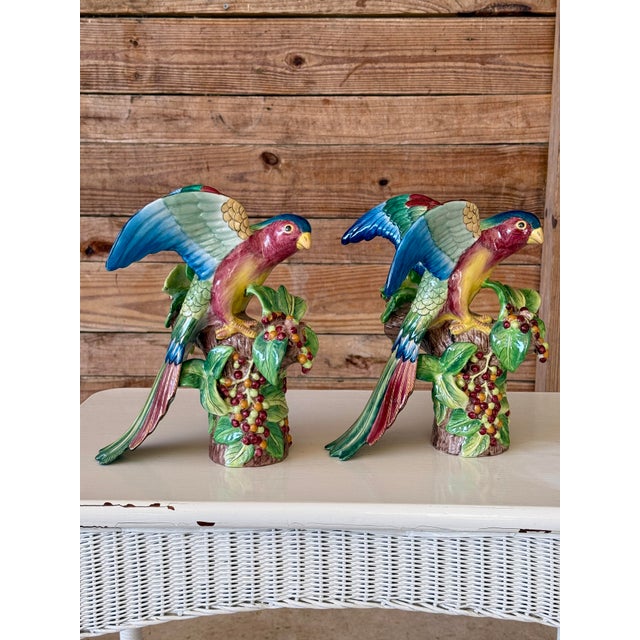Vintage Sculptural Andrea by Sadek Hand-Painted Tropical Parrot Figurines – Pair For Sale - Image 9 of 12