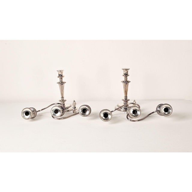 1920s Pair of Ellis Barker Silver Plated Two-Arm Candelabra, England Circa 1920. Two Pairs Available For Sale - Image 5 of 8