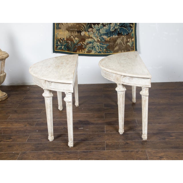 Pair of French Neoclassical Style 1880s Demilune Tables with Carved Décor For Sale - Image 9 of 12