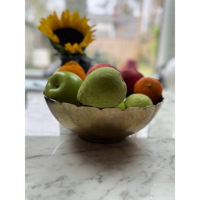 Vintage Hollywood Regency Scalloped Solid Brass Bowl, Italian Style, 9 3/4” For Sale - Image 9 of 10