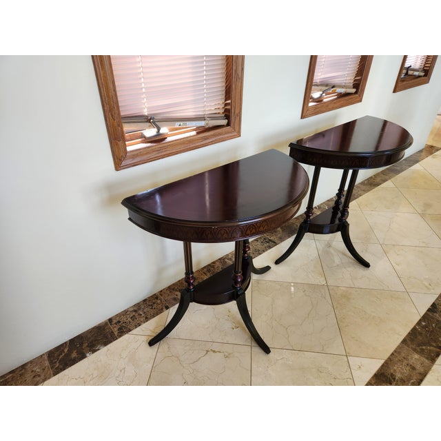 1990s Elegant Pair of Vintage Bombay Company Half-Round Side Tables With Gold Accents For Sale - Image 5 of 10