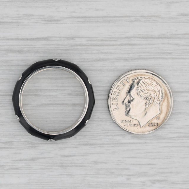 Metal Hidalgo 0.18ctw Diamond Black Enamel Ring 18k White Gold Stackable Ring Size 6.5 For Sale - Image 7 of 8