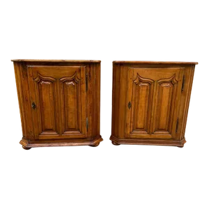 19th Century Antique French Provincial Style Carved Corner Cabinets - a Pair
