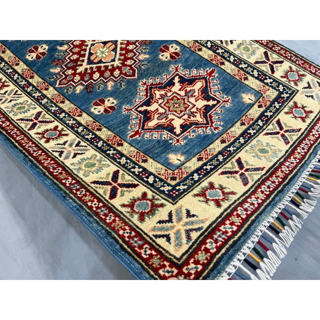 Blue and Cream Kazak-Style Wool Runner Rug With Tribal Medallions, 2'8" X 9'7" For Sale - Image 10 of 15