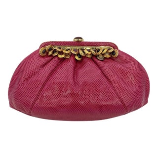 Vintage Judith Leiber Dark Pink Lizard Clutch c1980s. For Sale