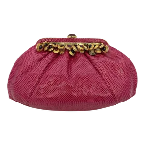 Vintage Judith Leiber Dark Pink Lizard Clutch c1980s.
