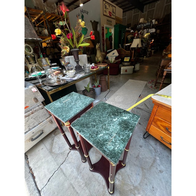 1970s Vintage Pair of Green Stone Top Skinny Square Side Tables For Sale - Image 5 of 5