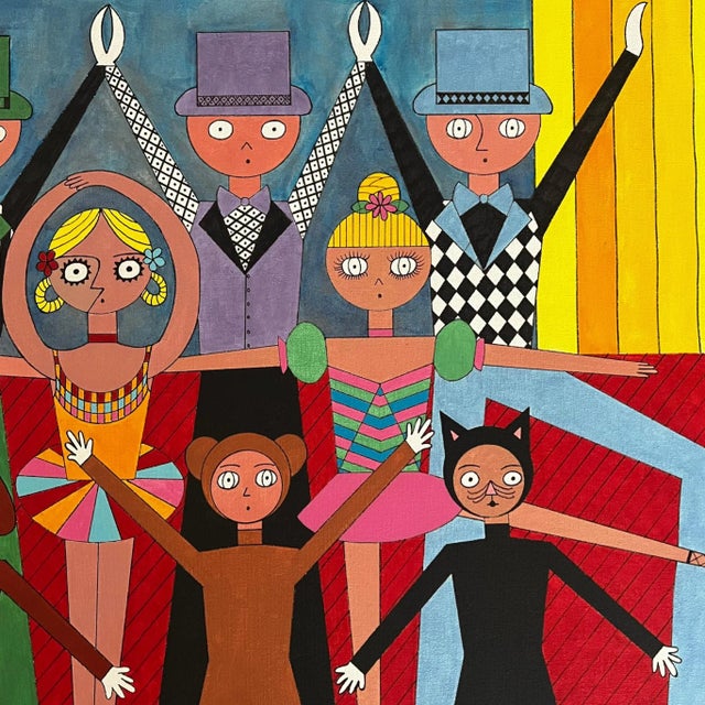 Textile 1970s “The Show” Modern Fauvist Figurative Painting by Lynn French Hansen For Sale - Image 7 of 12