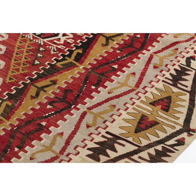 Textile Mid 20th Century Large Red & Rose Flatweave Kilim Rug For Sale - Image 7 of 10