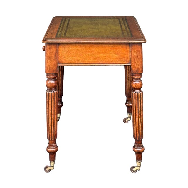 19th Century William IV Library Table or Writing Desk of Patinated Oak With Inset Leather Top For Sale - Image 5 of 12