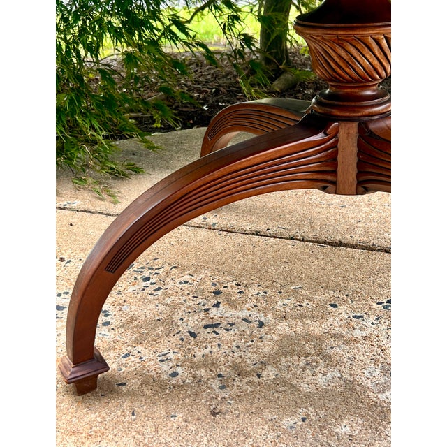 Vintage Regency Style Mahogany Red Leather Top Drum Table Carved Base For Sale - Image 6 of 9