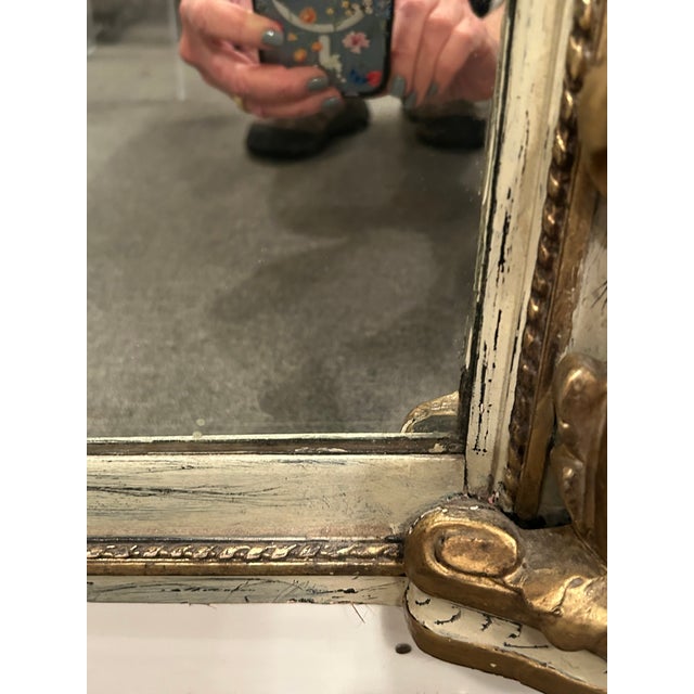 Mid 19th Century Monumental Carved French Napoleon III Painted Gilded Wood Mirror For Sale - Image 5 of 10