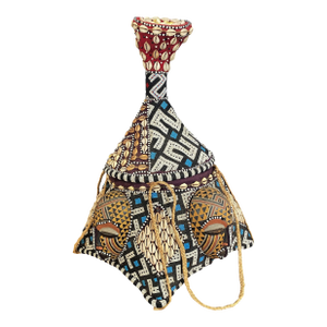 Vintage Large Kuba Royal Beaded Basket Congo 25" H