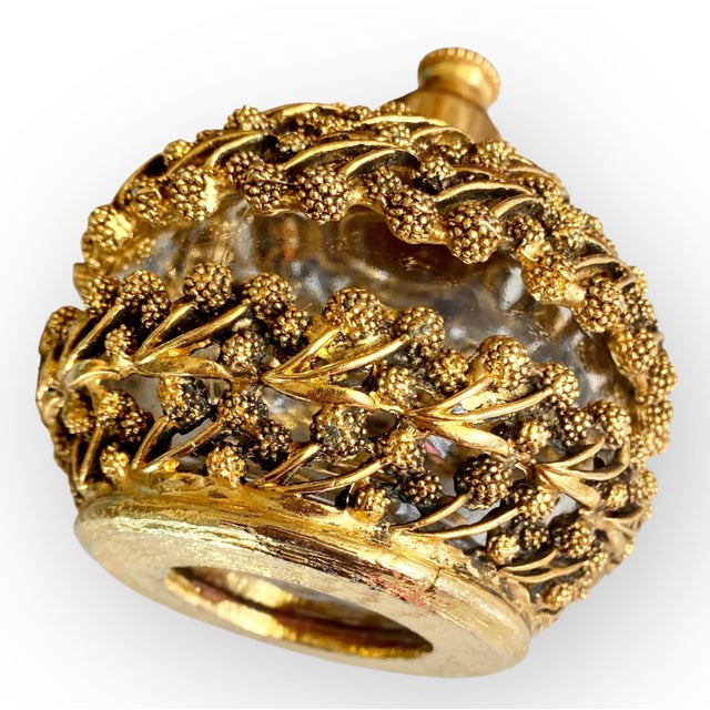 Metal Vintage MCM German Gold Plated Ormolu Perfume Bottle Mulberry Tree Stopper For Sale - Image 7 of 16