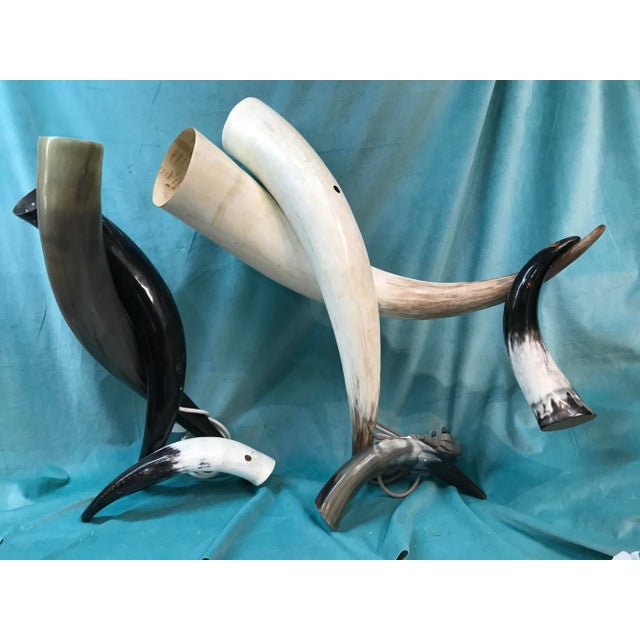 Mid-Century Tall Torchiere Horn Table Lamps Pair For Sale - Image 11 of 12