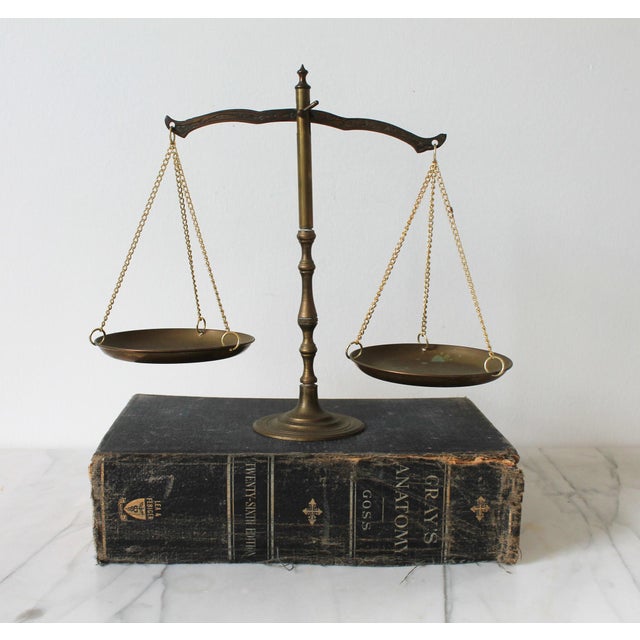 Mid 20th Century Vintage Brass Scales of Justice For Sale - Image 5 of 9