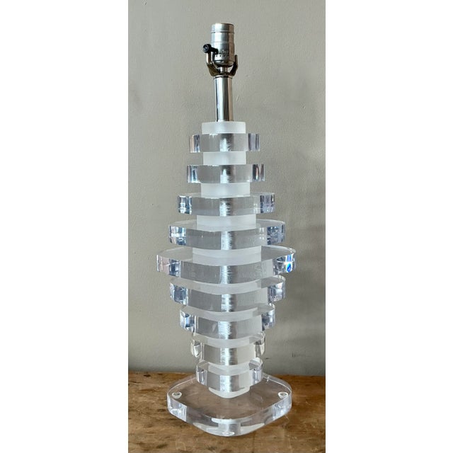 Mid-Century Modern Vintage Boho Stacked Lucite Lamp For Sale - Image 3 of 6