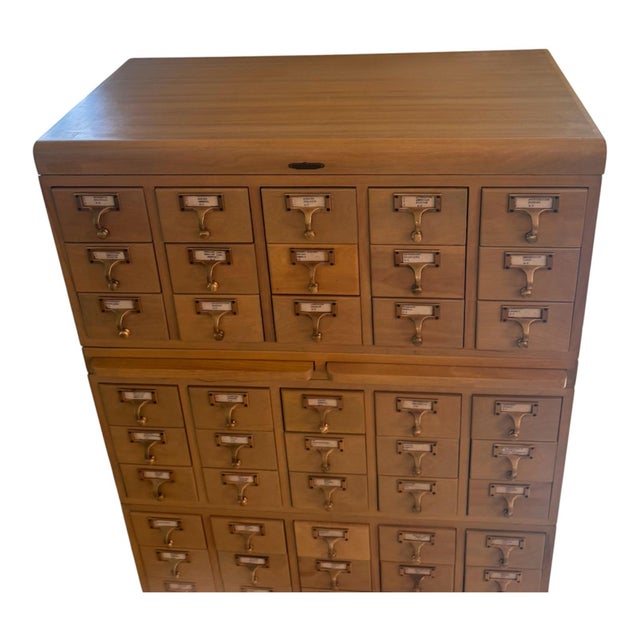 Remington Rand Vintage Remington Rand Library Bureau 45-Drawer Card Catalog Cabinet on Raised Leg Base For Sale - Image 4 of 6