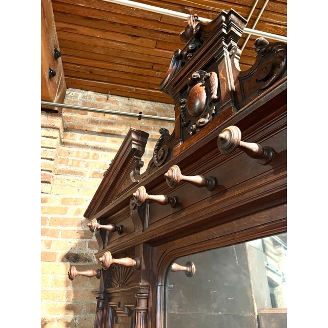 Wood Grand Antique Carved Wood Hall Tree For Sale - Image 7 of 11
