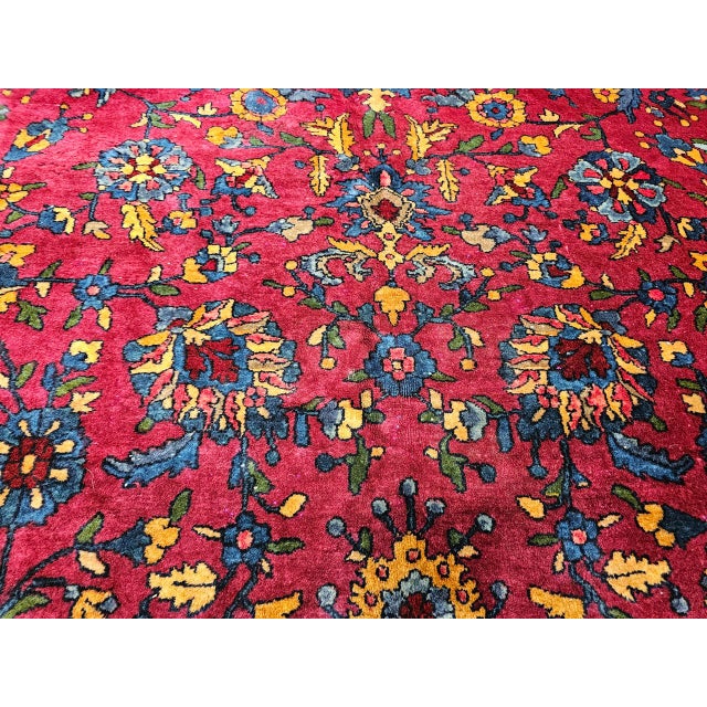 1900 - 1909 Vintage Persian Manchester Kashan Gallery Rug, Hand-Knotted Wool, Geometric Pattern, 6x12, Crimson Red & Blue For Sale - Image 5 of 18