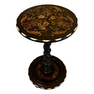 Antique Italian Ebonised and Marquetry Inlaid Pedestal Occasional Centre Table or Plant Stand, 1860 For Sale