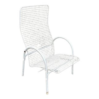 Vintage Mid Century Modern Reclining Wrought Iron Sculptural Patio Lounge Chair For Sale