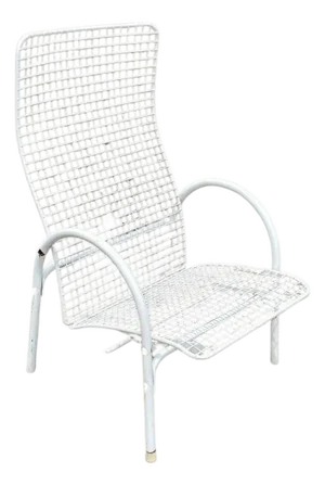 Vintage Mid Century Modern Reclining Wrought Iron Sculptural Patio Lounge Chair
