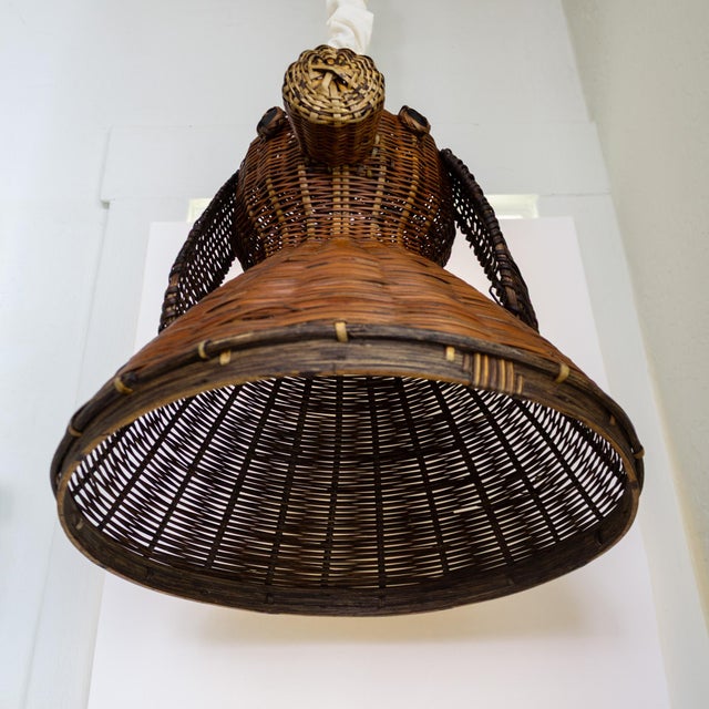 Folk Art Rattan Dog Basket Lid or Hanging Pendant Lampshade For Sale - Image 10 of 15