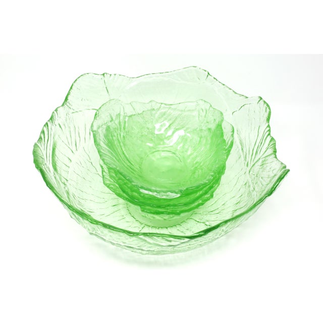 Vintage Cabbage Leaf Salad Serving Bowls by Viking Glass Set of 5
