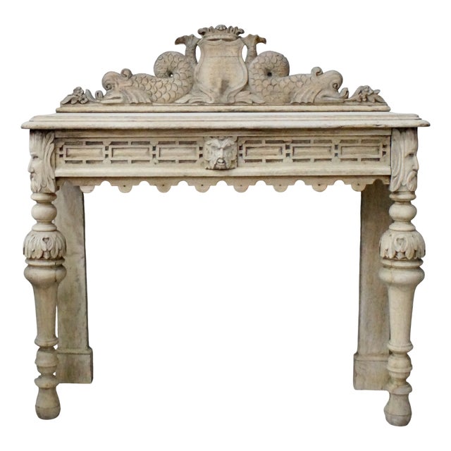 Antique Bleached Oak Green Man Hall Table, 1880s For Sale